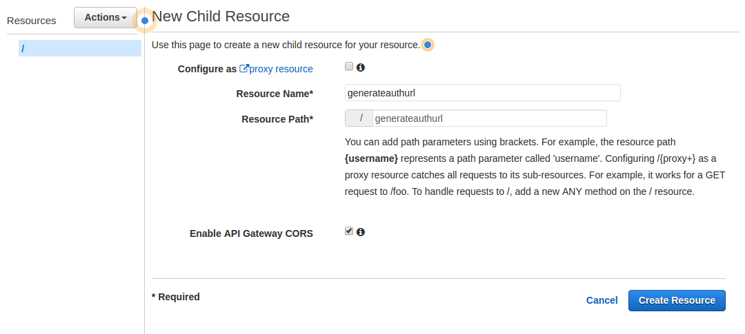 API Gateway - oauth - Create Resource