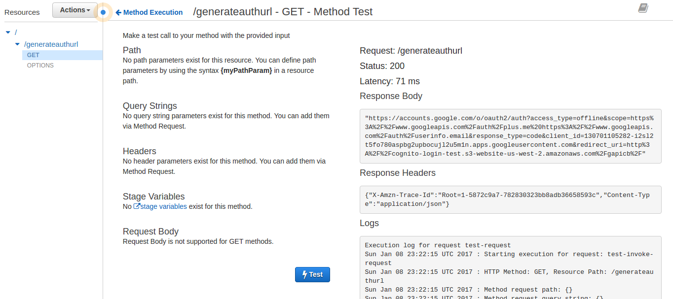 API Gateway - oauth - Test