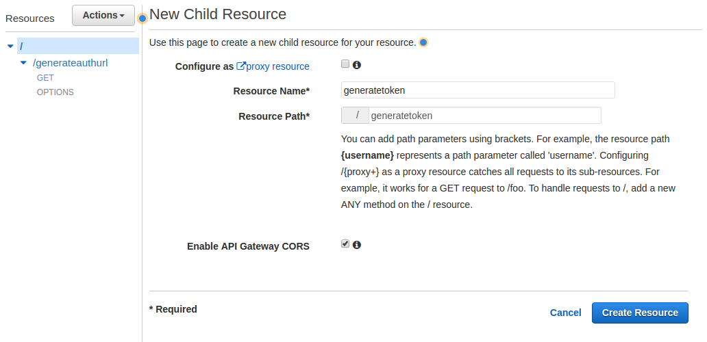 API Gateway - oauth - Create Resource